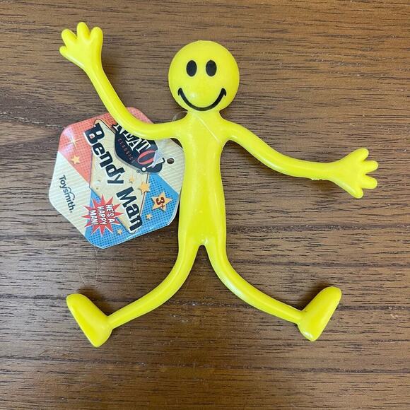 Yellow Pliable Plastic Bendable Man Smiley Head Face Novelty Toy Happy Dude Guy - Picture 7 of 8